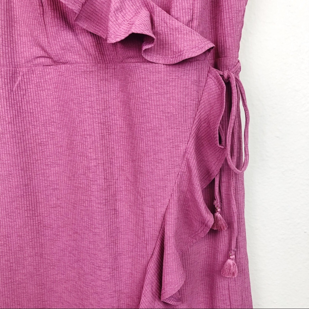 Pink Ruffled V Neck Wrap Mini Sexy Dress - Picture 3 of 8